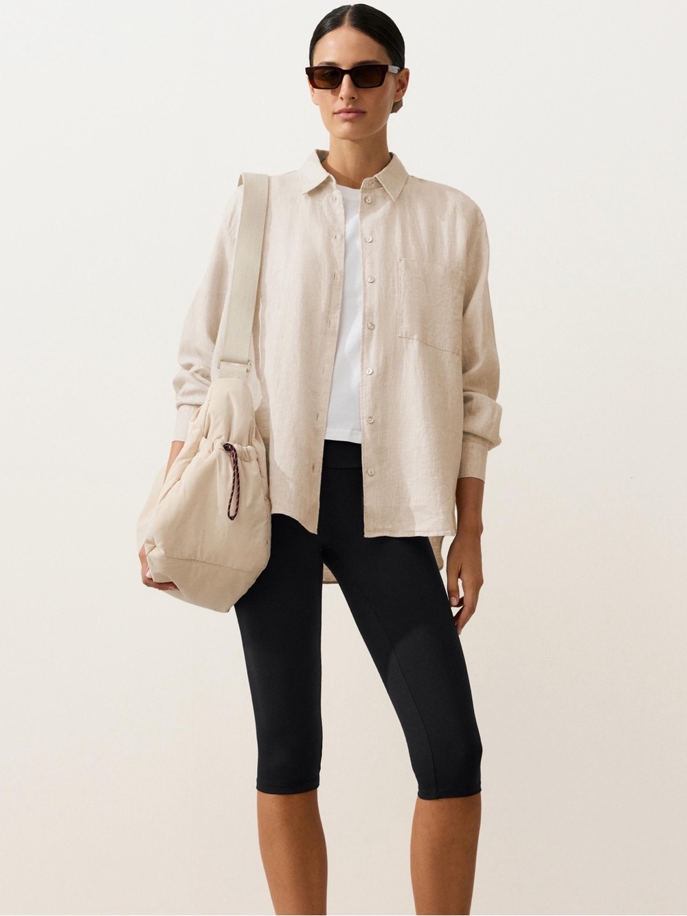 Oysho tan linen shirt